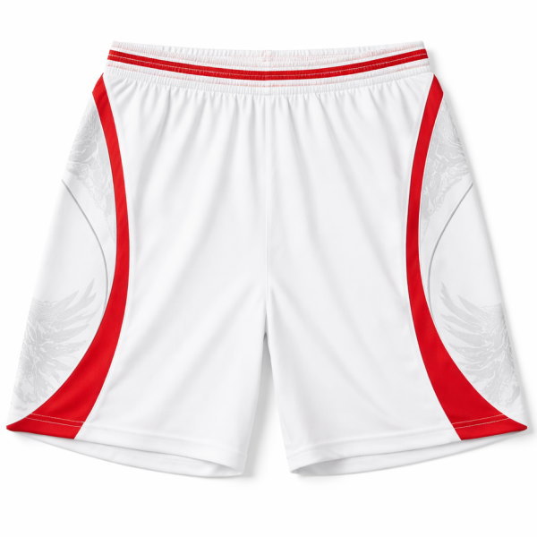 กางเกงฟุตบอลเข้าชุดสีขาวแถบแดง สั่งทำเสื้อกีฬาออนไลน์ บริการส่งทั่วไทย