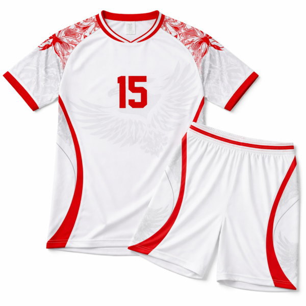 ชุดฟุตบอลพิมพ์ลายสีขาวแดง ดีไซน์ทีมชาติตูนิเซีย ผลงานโดย Sport Mighty กรุงเทพฯ