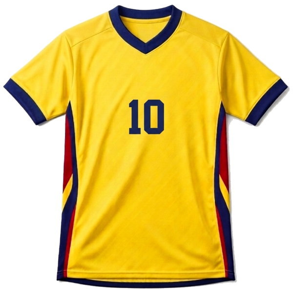 เสื้อกีฬาฟุตบอลสีเหลืองดีไซน์ทีมชาติโคลอมเบีย ด้านหน้า พิมพ์ซับลิเมชั่น โดย Sport Mighty