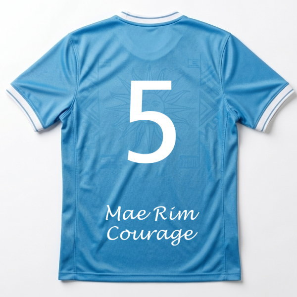 ด้านหลังเสื้อฟุตบอลทีม สีฟ้า พิมพ์ซับลิเมชั่น ผ้าไมโครโพลีเอสเตอร์