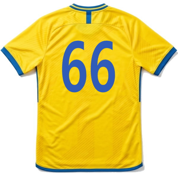 ด้านหลังเสื้อฟุตบอลสั่งทำ สีเหลืองน้ำเงิน สำหรับทีมฟุตบอลพัทยา