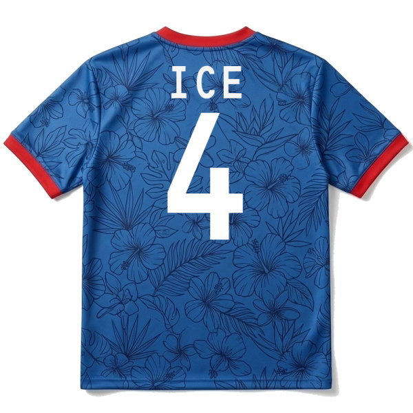 ด้านหลังเสื้อกีฬาพิมพ์ลายดอกไม้ สั่งทำชื่อและเบอร์นักฟุตบอล