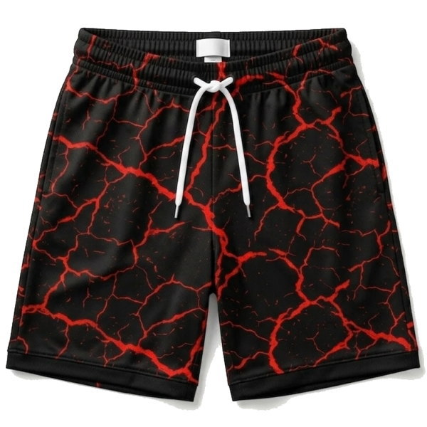 กางเกงกีฬาขาสั้น ลายรอยแตกสีแดง เนื้อผ้าไมโครโพลีเอสเตอร์สวมใส่สบาย