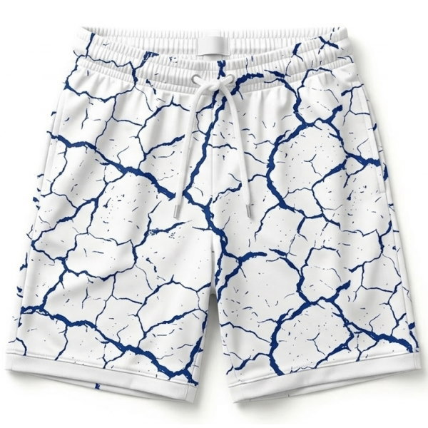 กางเกงกีฬาขาสั้นพิมพ์ลายรอยแยกสีน้ำเงินเข้าชุดสำหรับทีมฟุตซอล