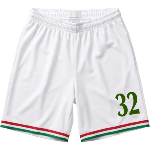 กางเกงฟุตบอลสีขาว แถบเขียวแดง เนื้อผ้าไมโครโพลีเอสเตอร์