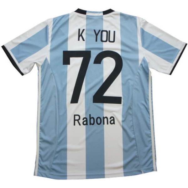 เสื้อฟุตบอล ออกแบบเอง พิมพ์ลาย Sublimation ด้านหลัง ชื่อ K YOU หมายเลข 72