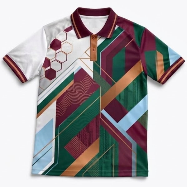 เสื้อโปโลพิมพ์ลาย ด้านหน้า ดีไซน์กราฟิกสีเขียวแดง สำหรับทีมครู ผลิตโดย Sport Mighty