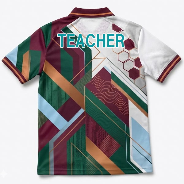 เสื้อกีฬาพิมพ์ลาย ด้านหลัง สกรีน TEACHER เนื้อผ้าไมโครโพลีเอสเตอร์ระบายอากาศดี
