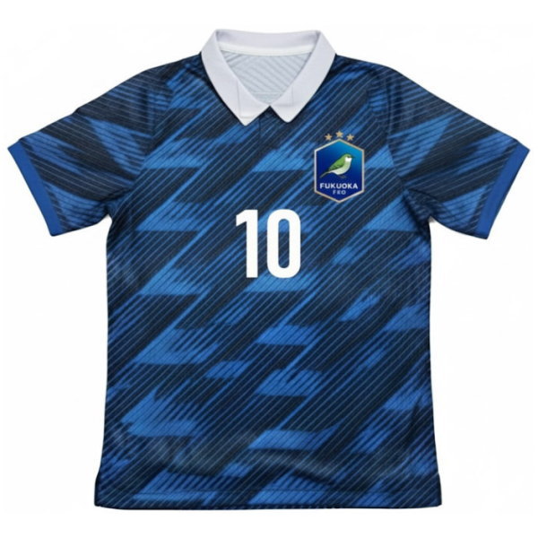 ด้านหน้าเสื้อบอลดีไซน์สไตล์ทีมชาติฝรั่งเศส พิมพ์ซับลิเมชั่น คอปกสีขาวพรีเมียม