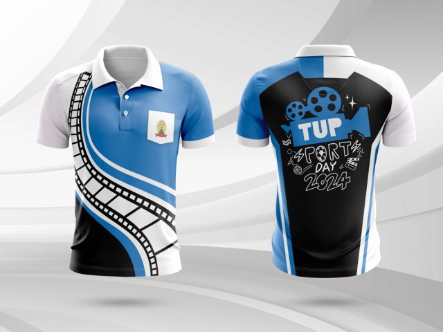 เสื้อกีฬาคอปกสีฟ้า-ขาว-ดำ ดีไซน์แนว Movie Theme งาน TUP Sport Day