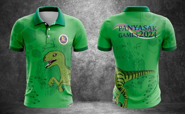 เสื้อโปโลสีเขียว ลายไดโนเสาร์และสูตรคณิตศาสตร์ งาน Panyasak Games 2024