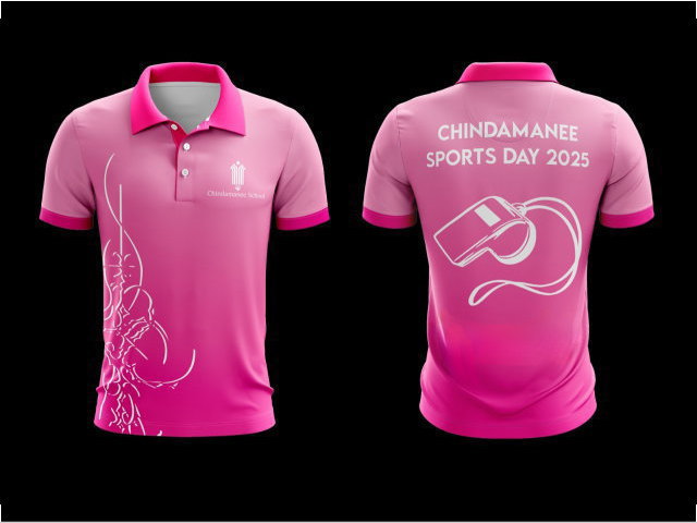เสื้อโปโลสีชมพูหวาน ลายกราฟิกนกหวีด สำหรับ Chindamanee Sports Day 2025