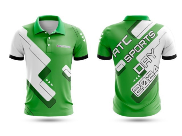 แบบเสื้อกีฬาสีเขียวตัดขาว ลายกราฟิกเฉียง ATC Sports Day 2024 ATC Sports Day 2024