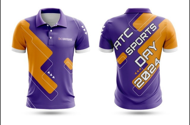 เสื้อโปโลสีม่วงตัดส้ม ดีไซน์สปอร์ตทันสมัย ATC Sports Day 2024