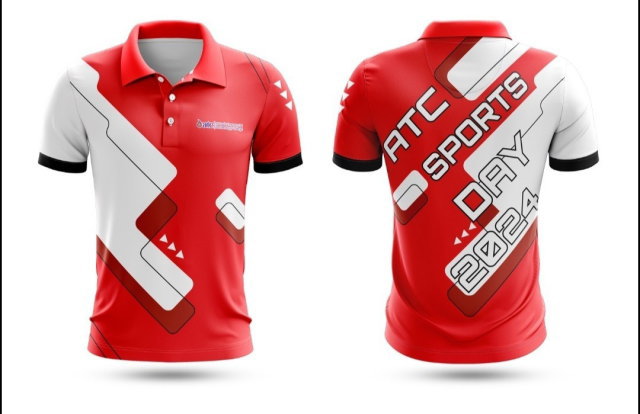 เสื้อโปโลสีแดงขาว พิมพ์ลายกราฟิกดิจิทัล ATC Sports Day 2024