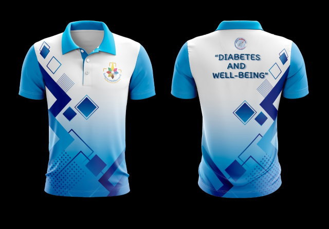 เสื้อโปโลสีฟ้าขาว พิมพ์ลายสี่เหลี่ยมเรขาคณิต สำหรับกิจกรรมรณรงค์สุขภาพ