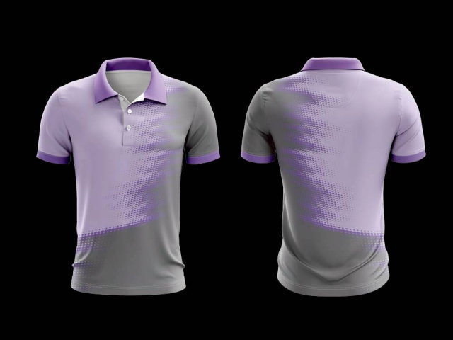 เสื้อโปโลกีฬาสีม่วงเทา ดีไซน์สปอร์ต พิมพ์ลายคุณภาพสูง