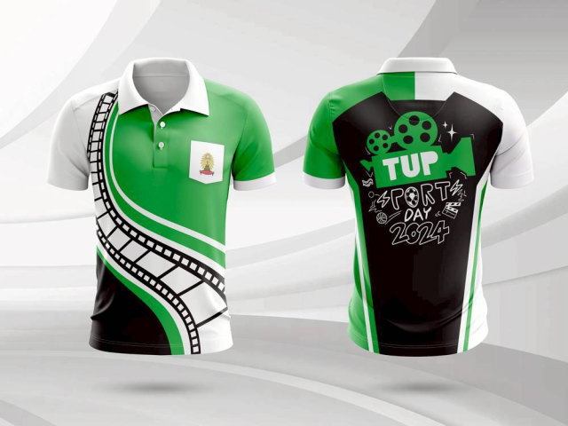 เสื้อกีฬาสีเขียวขาว ลายฟิล์มภาพยนตร์ TUP Sport Day 2024 ดีไซน์แนวสปอร์ตทันสมัย
