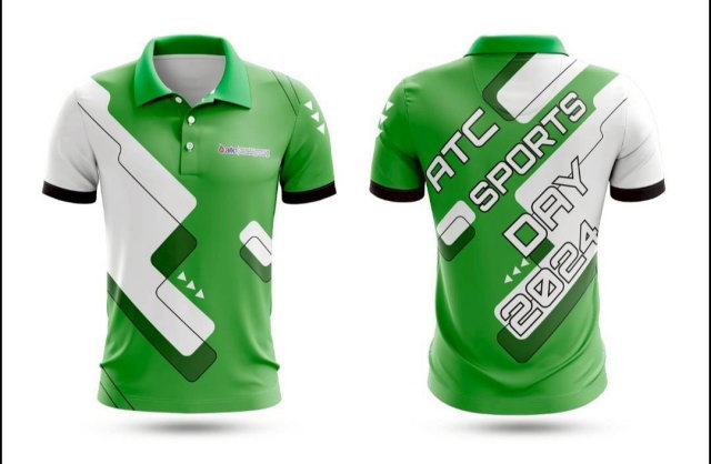 แบบเสื้อกีฬาสี ATC Sports Day 2024 สีเขียวขาว สไตล์กราฟิกเรขาคณิต
