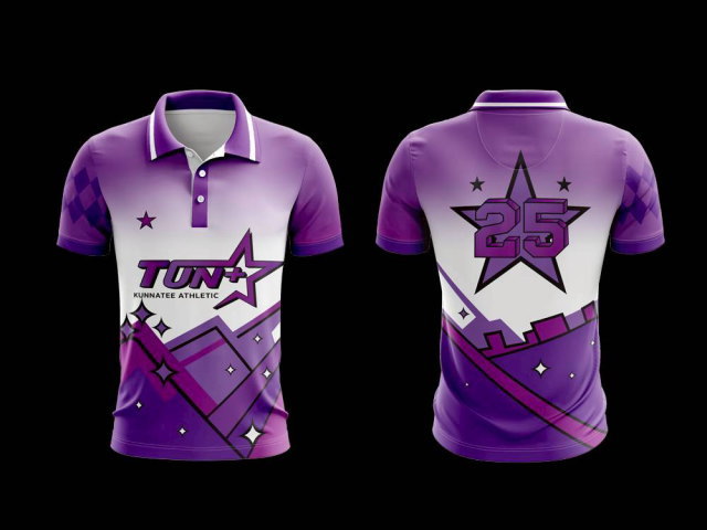 เสื้อกีฬาสีม่วงเข้ม พิมพ์ลายดาวกราฟิก เท่ๆ สำหรับนักกีฬา