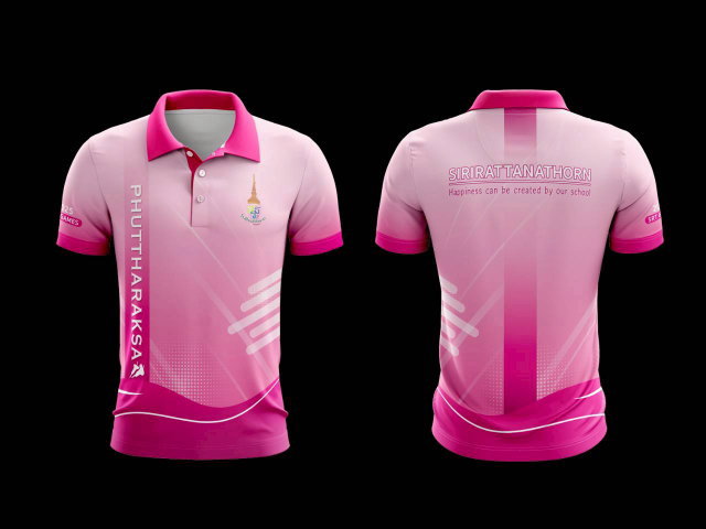 เสื้อโปโลสีชมพูอ่อน ลาย Phuttharaksa สำหรับโรงเรียนศิริรัตนธร
